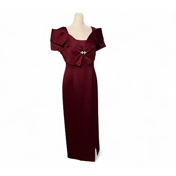 Alex Evenings Burgundy Sleeveless Dress Gown w/ Shaw Collar Jacket Size 8P - Picture 1 of 10